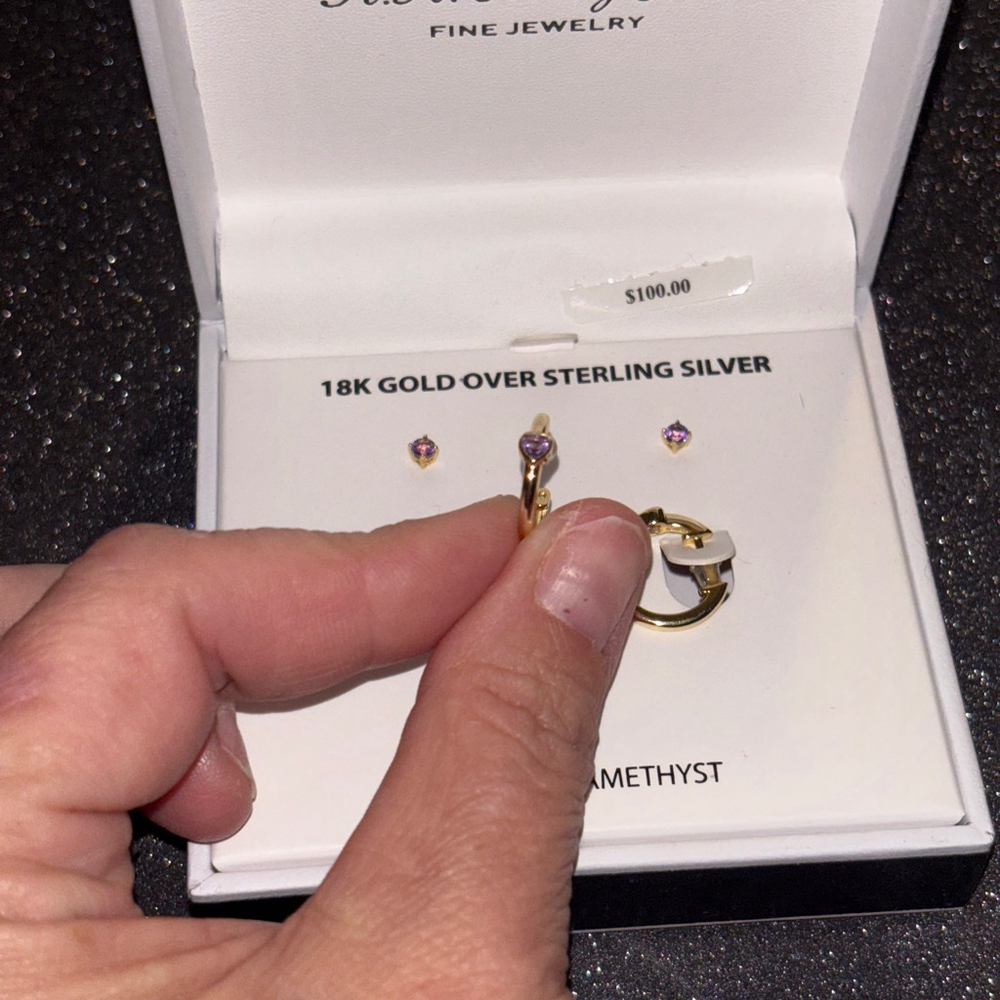 Women's R.H. Macy & Co. Gold & Purple Amethyst Hoop & Stud Earring Set (2 pair) - Picture 3 of 6
